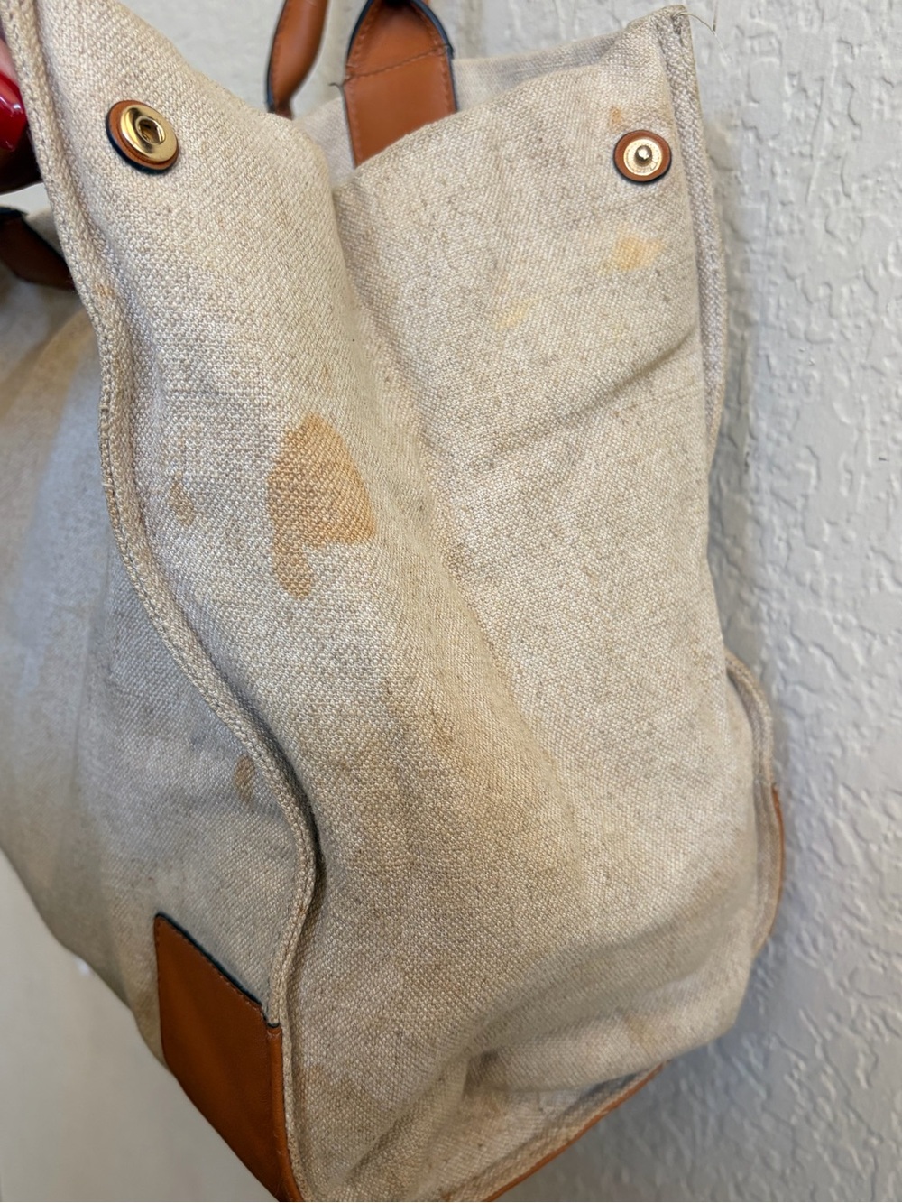 Tory Burch Beige Canvas Tote with Brown Leather Trim and Embroidered Medallion - Picture 9 of 15